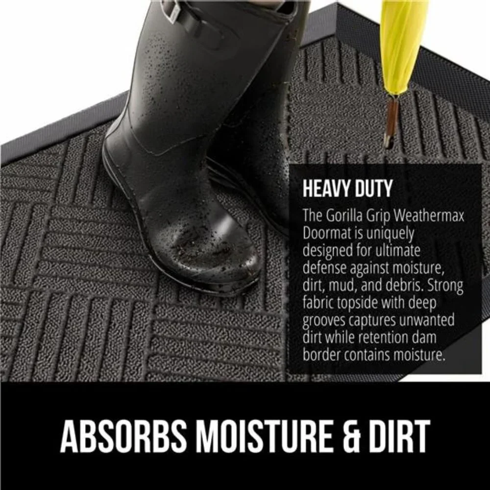 100% Waterproof All-Season WeatherMax Doormat, Durable Natural Rubber